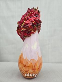 Vase à fleurs en verre de Murano unique, vase en verre blanc et orange