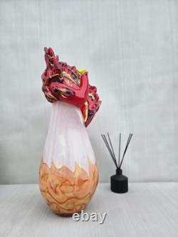 Vase à fleurs en verre de Murano unique, vase en verre blanc et orange