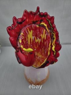 Vase à fleurs en verre de Murano unique, vase en verre blanc et orange