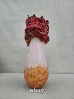 Vase à fleurs en verre de Murano unique, vase en verre blanc et orange
