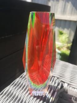 Vase à fleurs facetté en verre Sommerso de Flavio Poli, Murano, milieu du siècle, 3 couleurs, rare