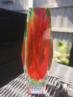Vase à fleurs facetté en verre Sommerso de Flavio Poli, Murano, milieu du siècle, 3 couleurs, rare