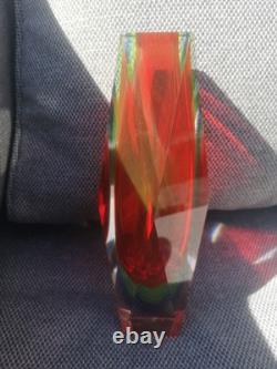 Vase à fleurs facetté en verre Sommerso de Flavio Poli, Murano, milieu du siècle, 3 couleurs, rare