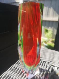 Vase à fleurs facetté en verre Sommerso de Flavio Poli, Murano, milieu du siècle, 3 couleurs, rare