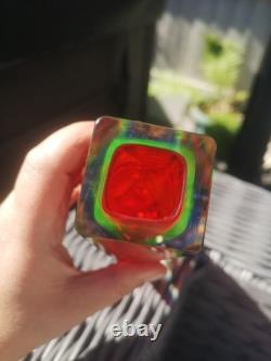 Vase à fleurs facetté en verre Sommerso de Flavio Poli, Murano, milieu du siècle, 3 couleurs, rare