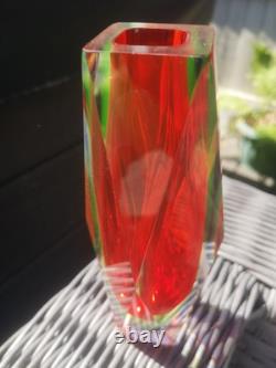 Vase à fleurs facetté en verre Sommerso de Flavio Poli, Murano, milieu du siècle, 3 couleurs, rare