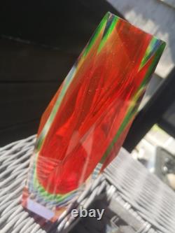 Vase à fleurs facetté en verre Sommerso de Flavio Poli, Murano, milieu du siècle, 3 couleurs, rare