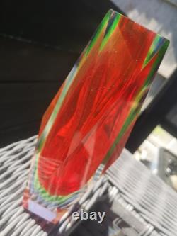 Vase à fleurs facetté en verre Sommerso de Flavio Poli, Murano, milieu du siècle, 3 couleurs, rare