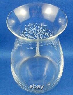 Vase à fleurs unique en verre d'art abstrait avec arbre gravé à la main, signé RARE, de petite à moyenne taille.