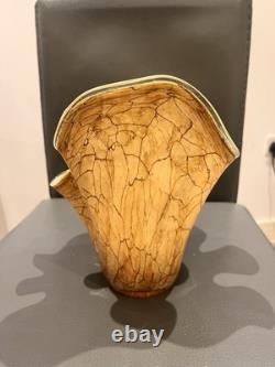 Vase à mouchoir en verre vintage 10 pouces grand motif craquelé en marbre soufflé à la main