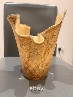 Vase à mouchoir en verre vintage 10 pouces grand motif craquelé en marbre soufflé à la main