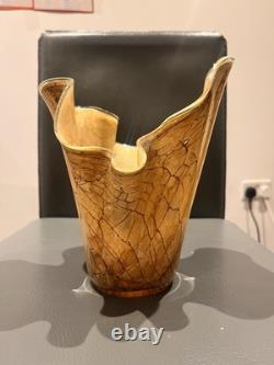 Vase à mouchoir en verre vintage 10 pouces grand motif craquelé en marbre soufflé à la main