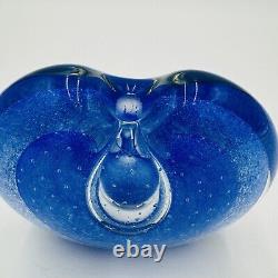 Vase à parfum en verre artistique vintage bleu Michael Nourot MCM 1980 presse-papiers