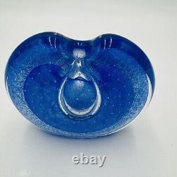 Vase à parfum en verre artistique vintage bleu Michael Nourot MCM 1980 presse-papiers