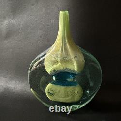 Vase à sucette en verre artistique facetté Mdina Malte signé vintage Michael Harris