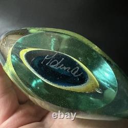 Vase à sucette en verre artistique facetté Mdina Malte signé vintage Michael Harris
