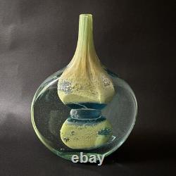 Vase à sucette en verre artistique facetté Mdina Malte signé vintage Michael Harris