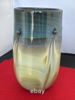 Vase à tumbler en verre soufflé vintage signé Frederick Warren 76