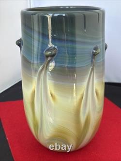 Vase à tumbler en verre soufflé vintage signé Frederick Warren 76