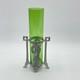 Vase Ancien En Verre Vert Art Nouveau Avec Monture M&eacute;tallique 7