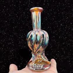 Vase antique en verre d'art soufflé à la main, finition irisée en verre multicolore fait à la main.