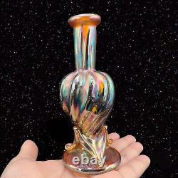 Vase antique en verre d'art soufflé à la main, finition irisée en verre multicolore fait à la main.