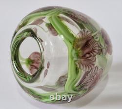 Vase artistique vintage en verre épais de studio, motif floral