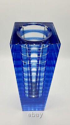 Vase bleu cobalt Kinetic Geometric Psychedelic Glass Art Tower épais et lourd