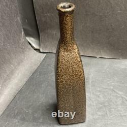 Vase bourgeon en verre d'art abstrait vintage des années 1980 / huilier-vinaigrier en céramique émaillée terre et pierre