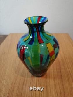 Vase bouteille en verre d’art Murano Ballarin Pezzato à carrés, signé. Très bon état.