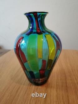Vase bouteille en verre d’art Murano Ballarin Pezzato à carrés, signé. Très bon état.