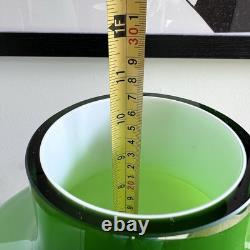 Vase bulbeux en verre cerné vert et blanc d'Empoli vintage 28 cm