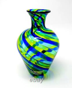 Vase bulbueux en verre d’art Murano signé Ballarin Filigrana en spirale