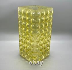 Vase carré en verre à bulles jaunes rétro MCM vintage