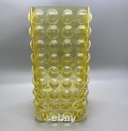 Vase carré en verre à bulles jaunes rétro MCM vintage