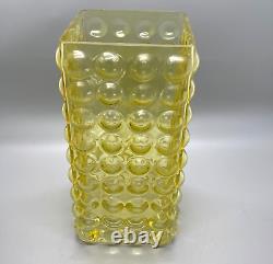 Vase carré en verre à bulles jaunes rétro MCM vintage