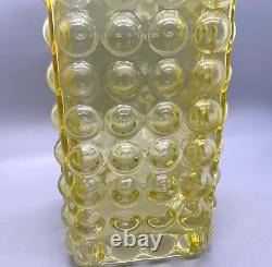 Vase carré en verre à bulles jaunes rétro MCM vintage