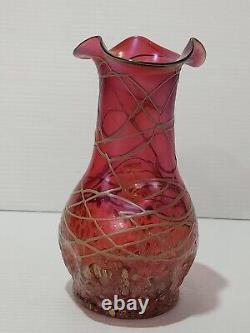 Vase d'Art Nouveau Pallme Koenig en frit veine de canneberge irisée de 18,5 cm, vers 1900