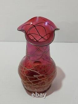 Vase d'Art Nouveau Pallme Koenig en frit veine de canneberge irisée de 18,5 cm, vers 1900