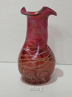 Vase d'Art Nouveau Pallme Koenig en frit veine de canneberge irisée de 18,5 cm, vers 1900