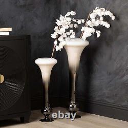 Vase d'art en verre cannelé blanc et fumé de 81,5 cm pour la décoration intérieure de la maison