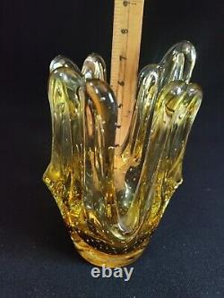 Vase d'art vintage en verre de Murano à bulles contrôlées, couleur ambre miel