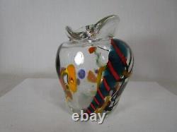 Vase de canne en patchwork en verre d'art de taille de pomme de studio lourd