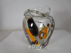 Vase de canne en patchwork en verre d'art de taille de pomme de studio lourd