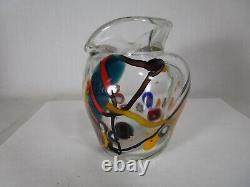 Vase de canne en patchwork en verre d'art de taille de pomme de studio lourd