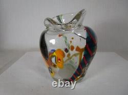 Vase de canne en patchwork en verre d'art de taille de pomme de studio lourd