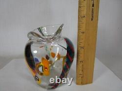 Vase de canne en patchwork en verre d'art de taille de pomme de studio lourd