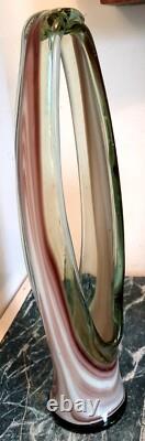 Vase de centre en verre artistique de style Murano vintage, en verre soufflé à la main, motif tourbillon.