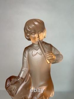 Vase de centre en verre pêche Vintage des années 30 Walther & Söhne Seerosen & Peter Pan