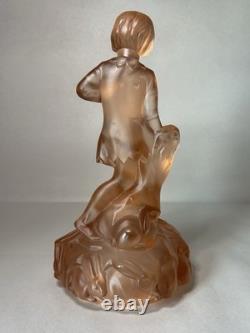 Vase de centre en verre pêche Vintage des années 30 Walther & Söhne Seerosen & Peter Pan